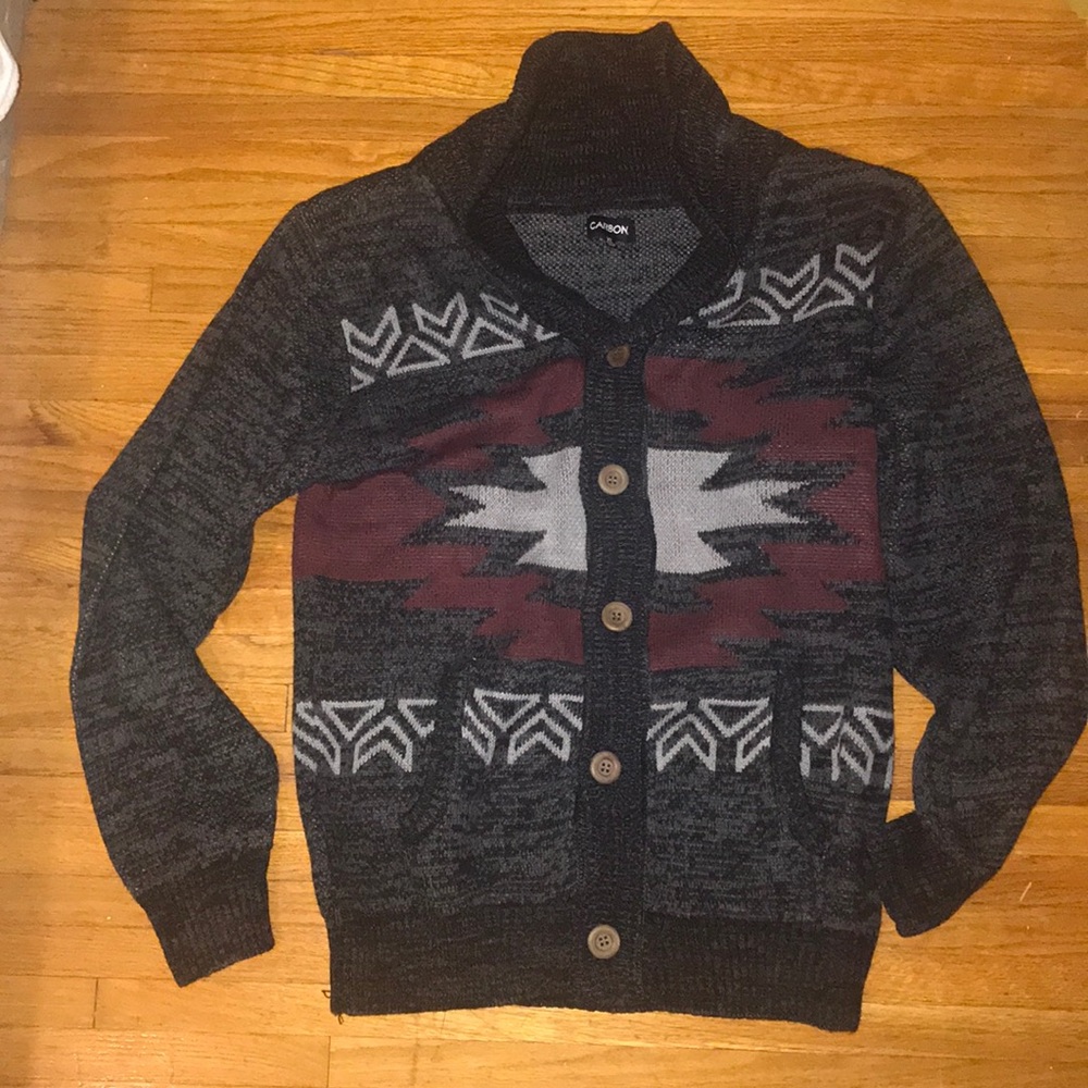 Native print button up cardigan